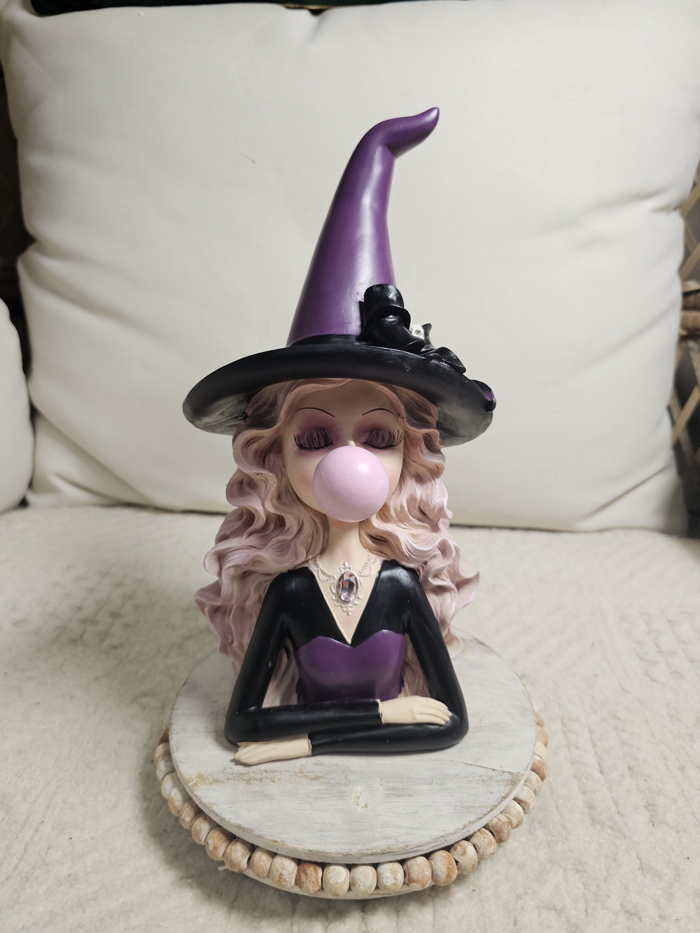 Purple Witch Figurine with Bubblegum Bubble  Halloween Viral